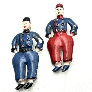 Vintage Unsigned Coro WW2 Patriotic Dutch Boy Silver Pot Metal Two Brooches Pins